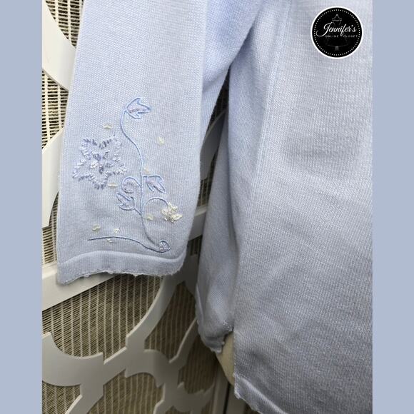 Christopher & Banks Light Blue Embroidered and Beaded 3/4 Sleeve Sweater Size S - Picture 6 of 12